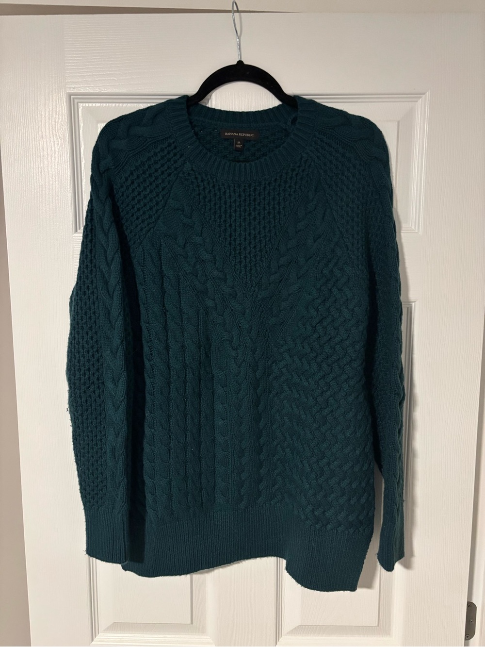 Banana Republic Wool Blend Cable Knit Sweater - Dark Teal, Size M - Picture 2 of 4